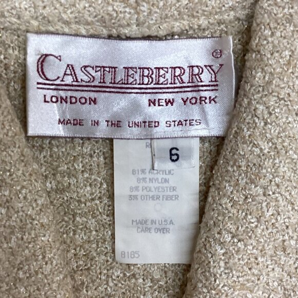 Vintage Castleberry Beige & Gold Metallic Textured‎ Blazer Lady Jacket Size 6 - Picture 5 of 6